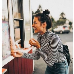American  Eagle Black/ White  stripe turtleneck